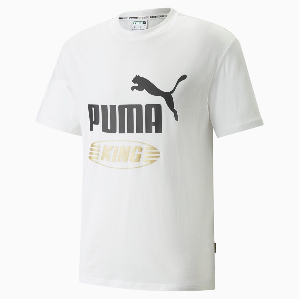 Puma King Logo Løbe T-shirt Herre Hvide | 564091IGP