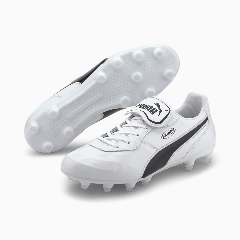 Puma King Top FG Fodboldstøvler Dame Hvide Sort Hvide | DP8356792