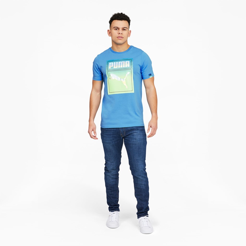 Puma Lightsense Box Logo Løbe T-shirt Herre Bleu Azur | 274950PLE