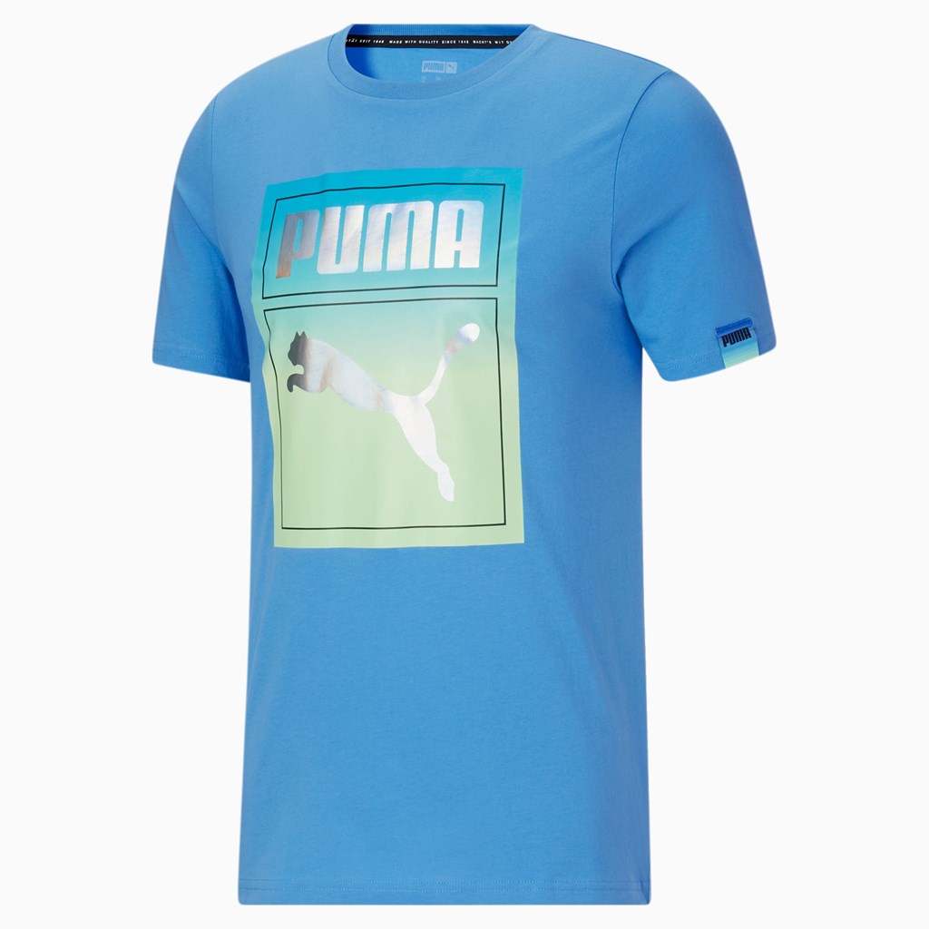 Puma Lightsense Box Logo Løbe T-shirt Herre Bleu Azur | 274950PLE