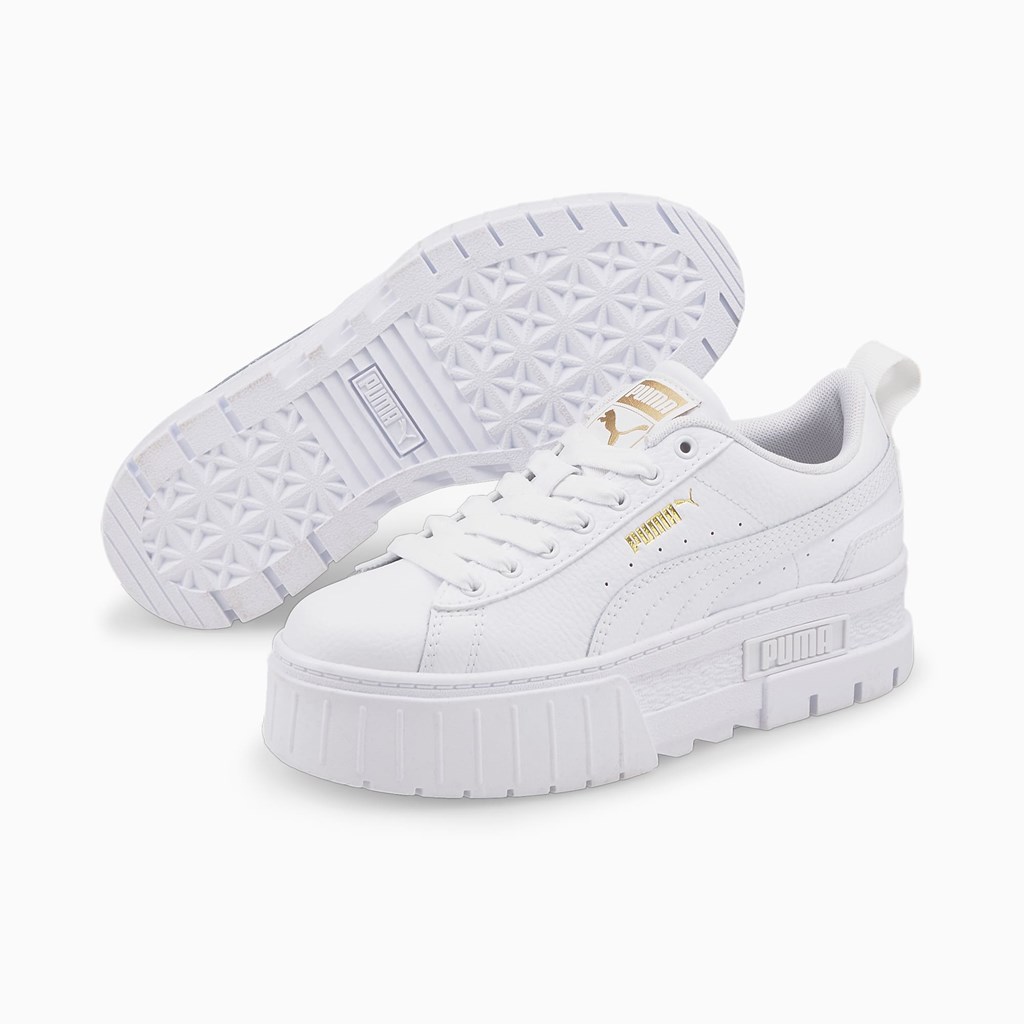 Puma Mayze Læder Jr Sneakers Pige Hvide Guld | ND3104897