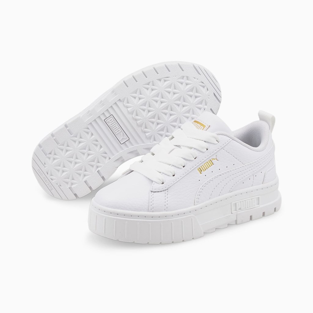 Puma Mayze Læder Little Sneakers Pige Hvide Guld | JX5286703