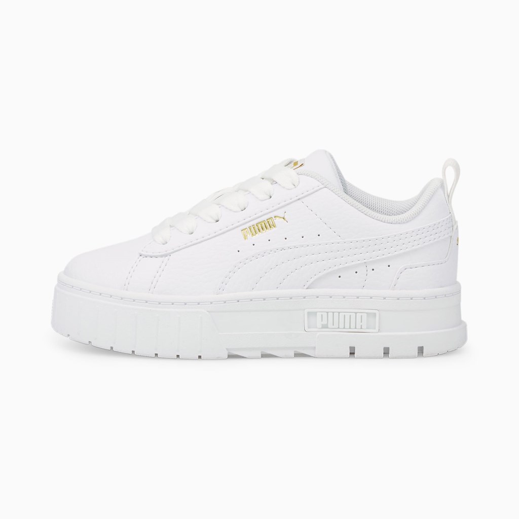 Puma Mayze Læder Little Sneakers Pige Hvide Guld | JX5286703