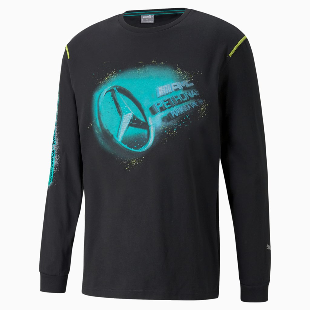 Puma Mercedes F1 Street Graphic Long Sleeve Løbe T-shirt Herre Sort | 128573PWL