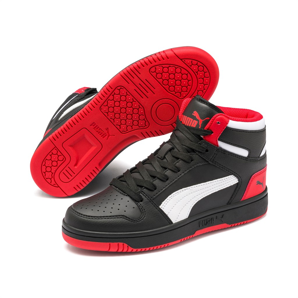 Puma PUMA Rebound LayUp Mid JR Sneakers Drenge Sort Rød Hvide | 378019TFO