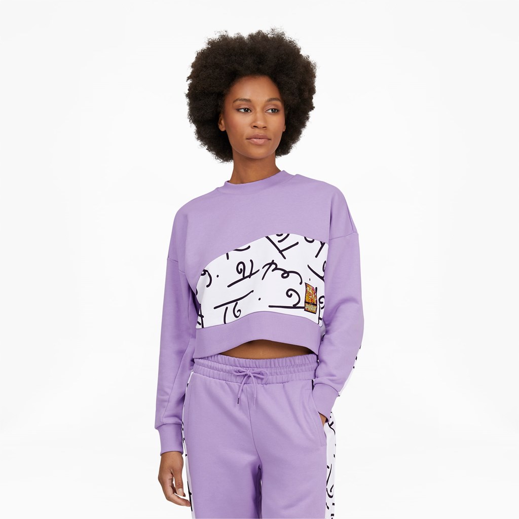 Puma PUMA x BRITTO Printed Crew Neck Sweatshirt Dame Viola | GX3507691