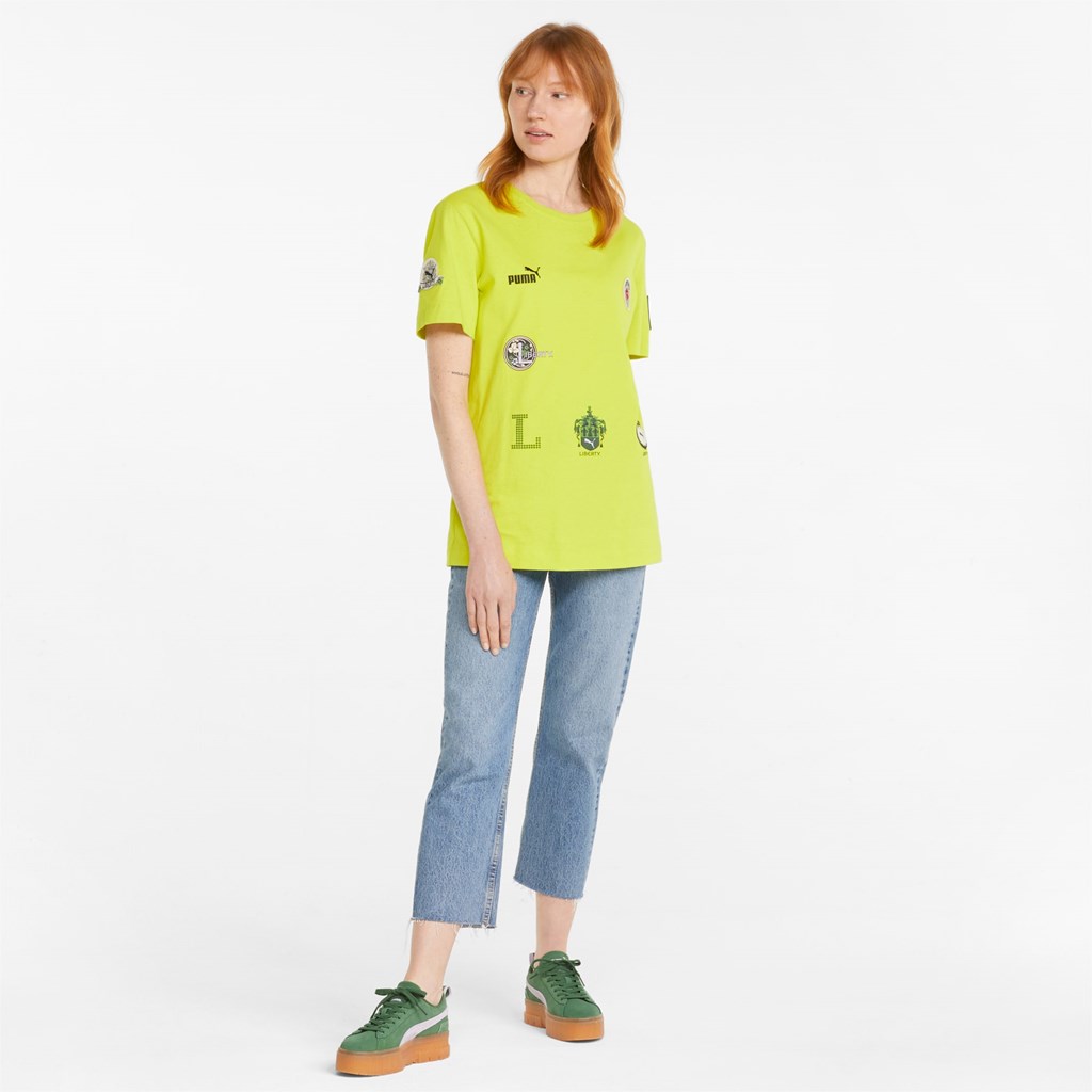 Puma PUMA x LIBERTY Badge Løbe T-shirt Dame Sulphur Spring | 794012YPB