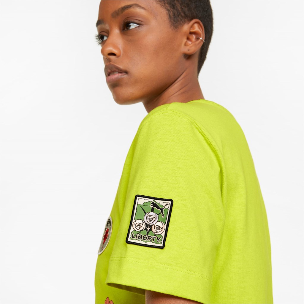 Puma PUMA x LIBERTY Badge Løbe T-shirt Dame Sulphur Spring | 794012YPB