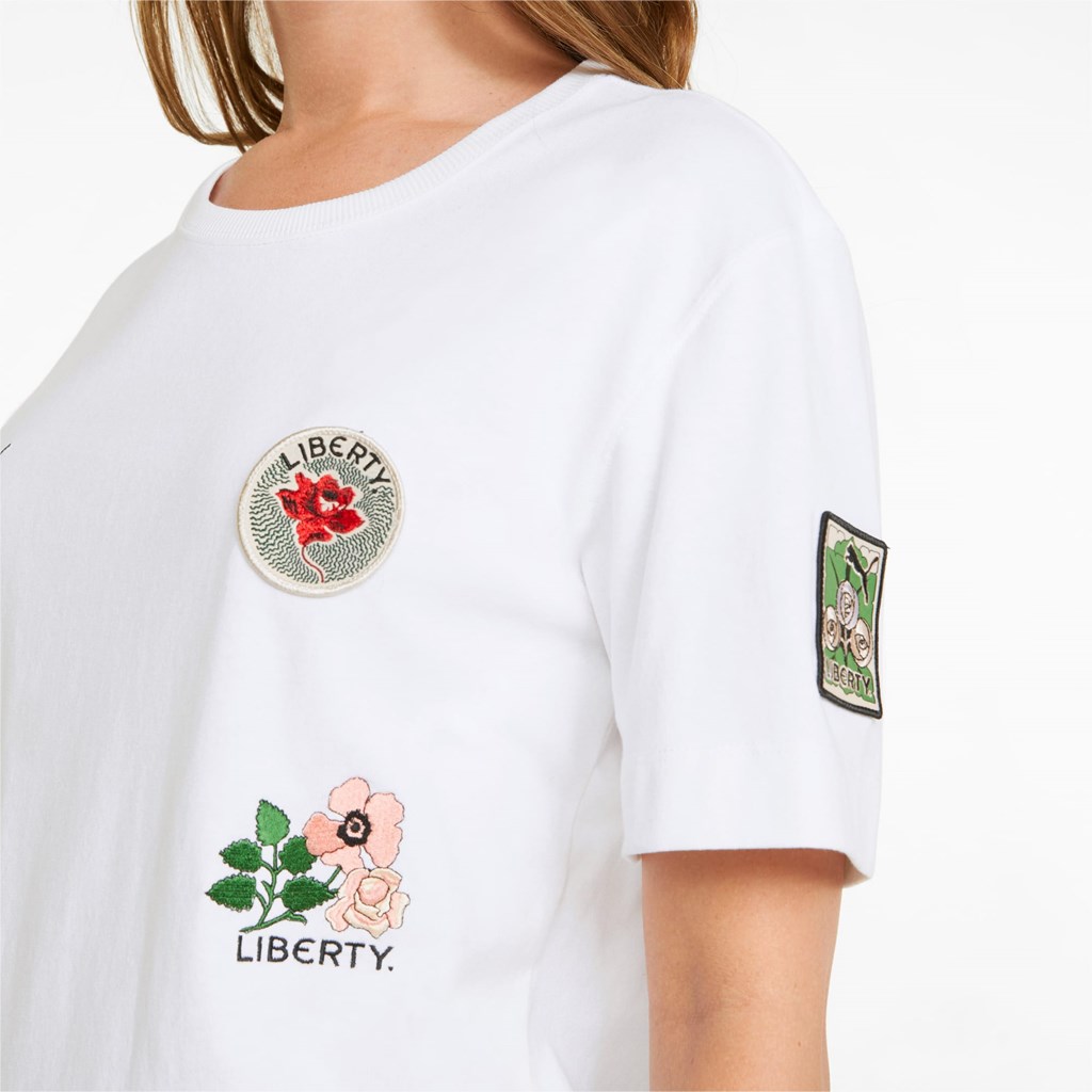 Puma PUMA x LIBERTY Badge Løbe T-shirt Dame Hvide | 914308KAQ