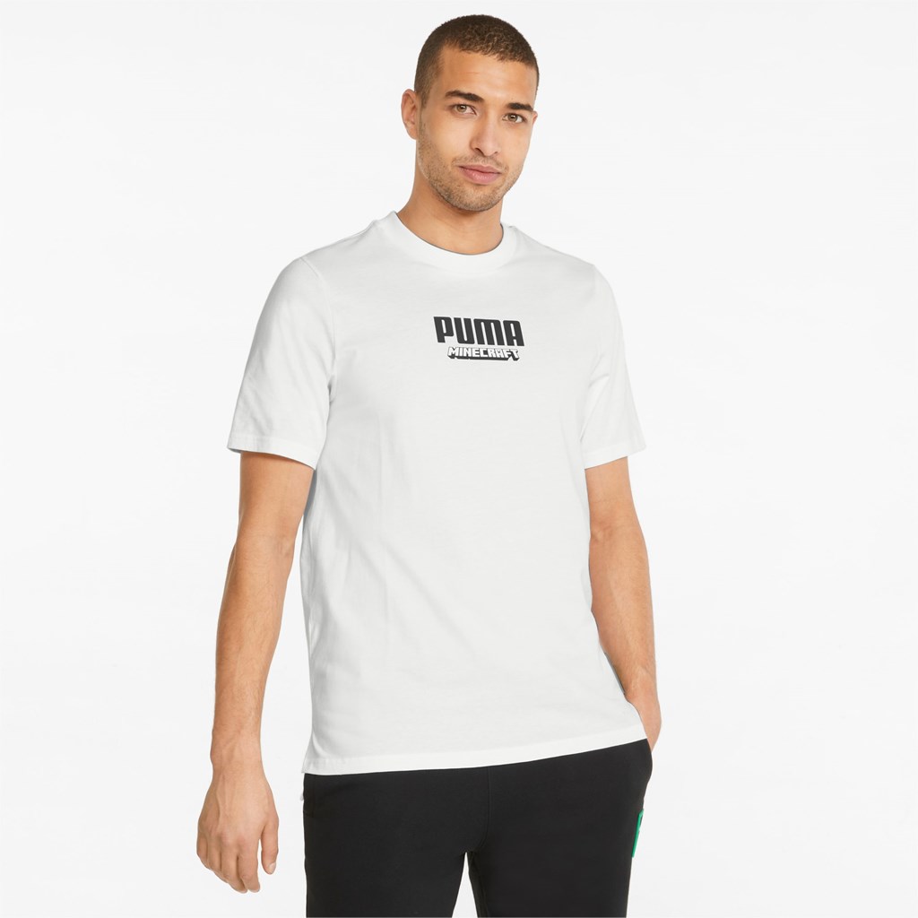 Puma PUMA x MINECRAFT Graphic Løbe T-shirt Herre Hvide | 158290TWS