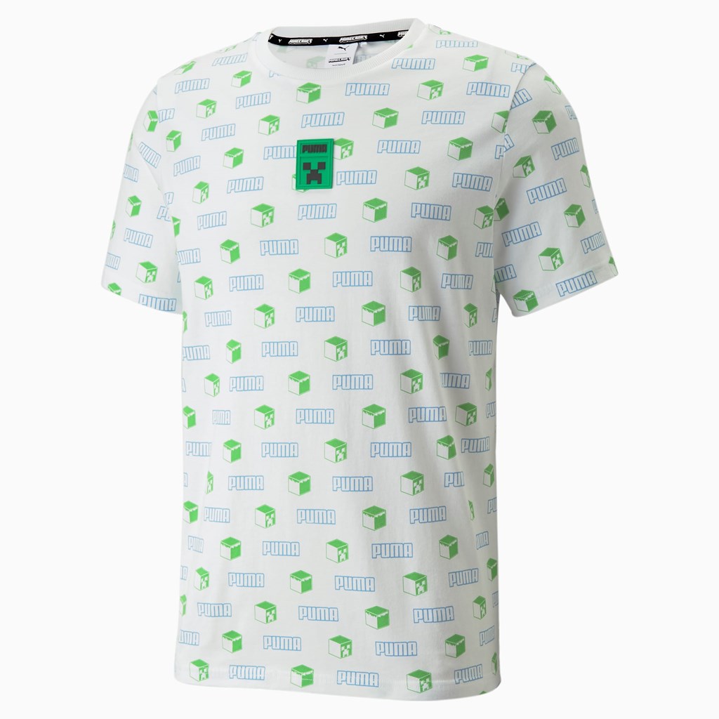 Puma PUMA x MINECRAFT Printed Løbe T-shirt Herre Hvide | 103925IVB