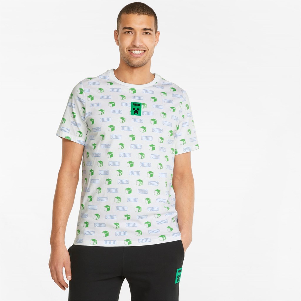 Puma PUMA x MINECRAFT Printed Løbe T-shirt Herre Hvide | 103925IVB