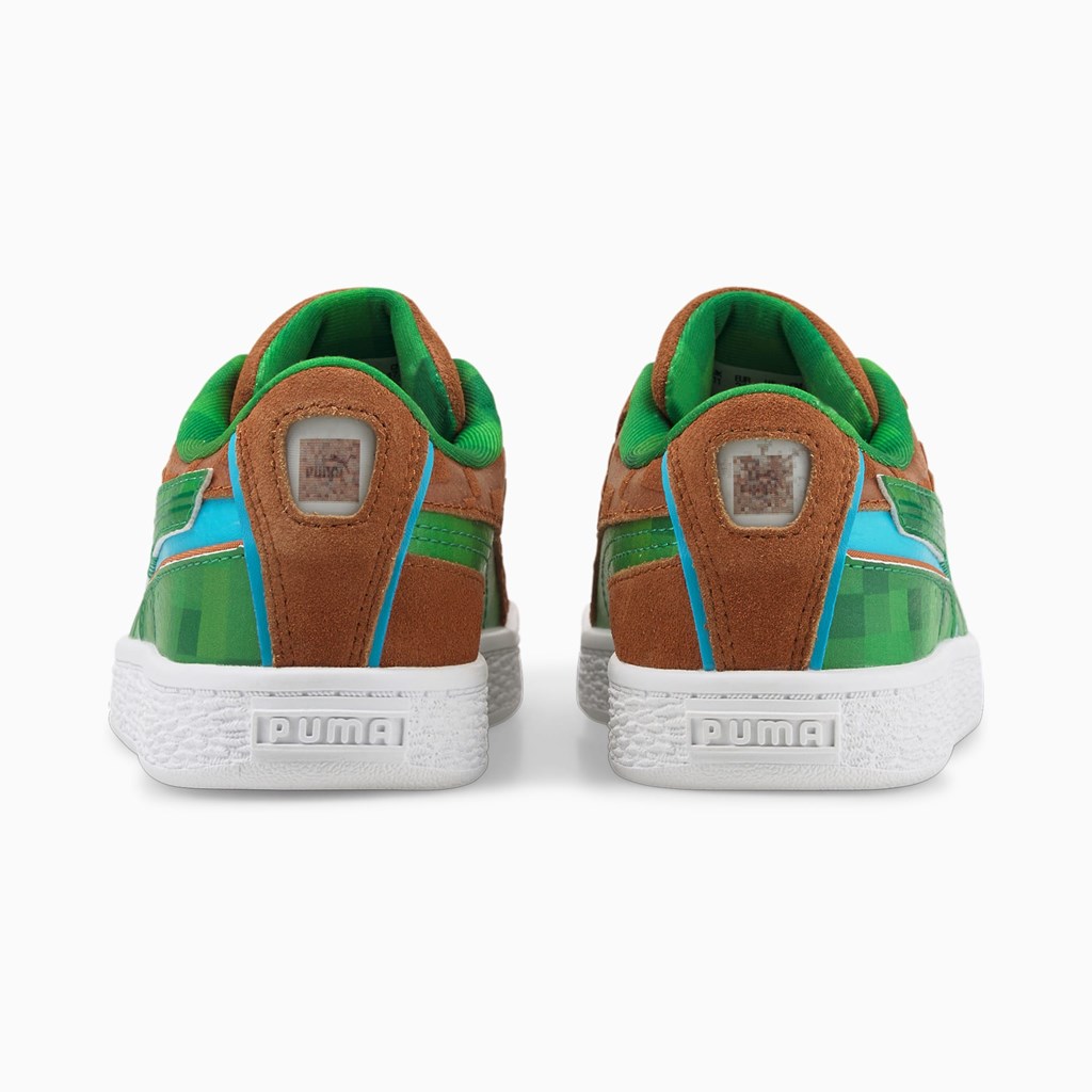 Puma PUMA x MINECRAFT Suede Little Sneakers Drenge Brune Grøn | 961248FCR