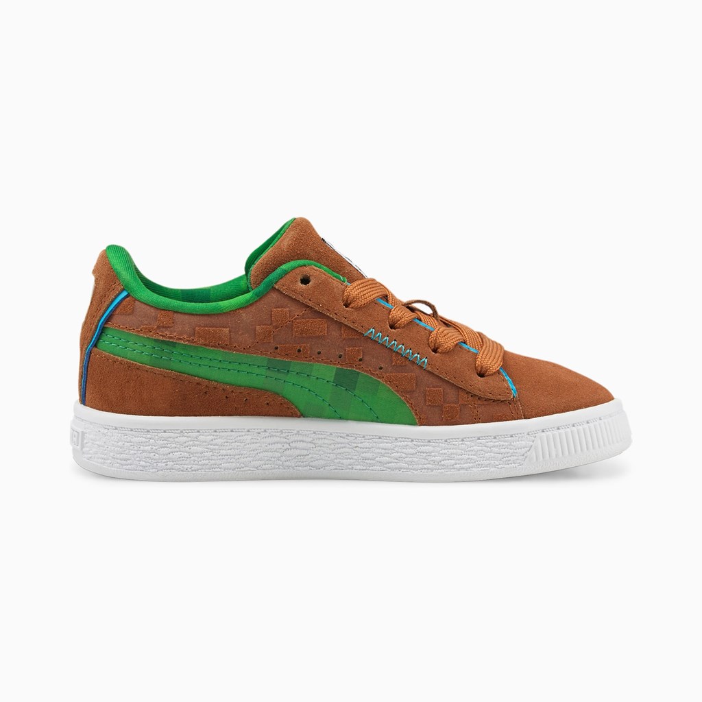 Puma PUMA x MINECRAFT Suede Little Sneakers Drenge Brune Grøn | 961248FCR