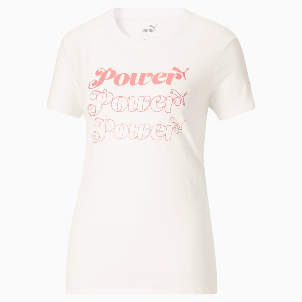 Puma Power Pink Løbe T-shirt Dame Hvide | 052649LVU