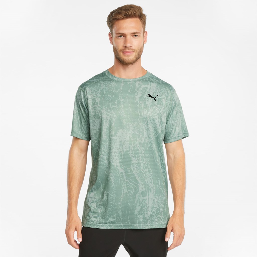 Puma Printed Kort Sleeve Trænings Løbe T-shirt Herre Jadeite / AOP | 237964RBX