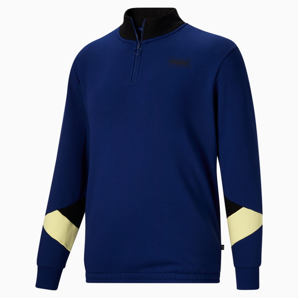 Puma Rebel Fleece Half Zip BT Sweatshirt Herre Blå Sort | LK4519820