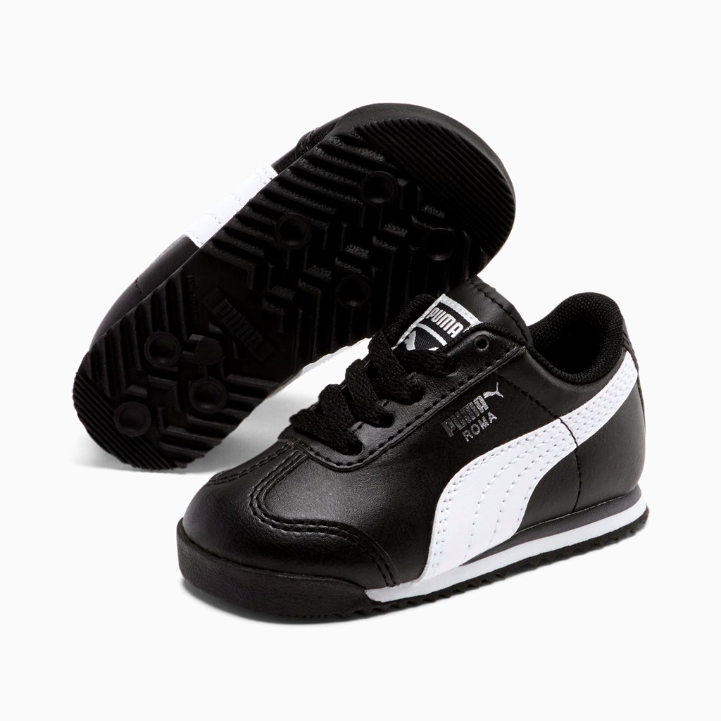 Puma Roma Basic Toddler Sneakers Drenge Sort Hvide Sølv | 187640OYU