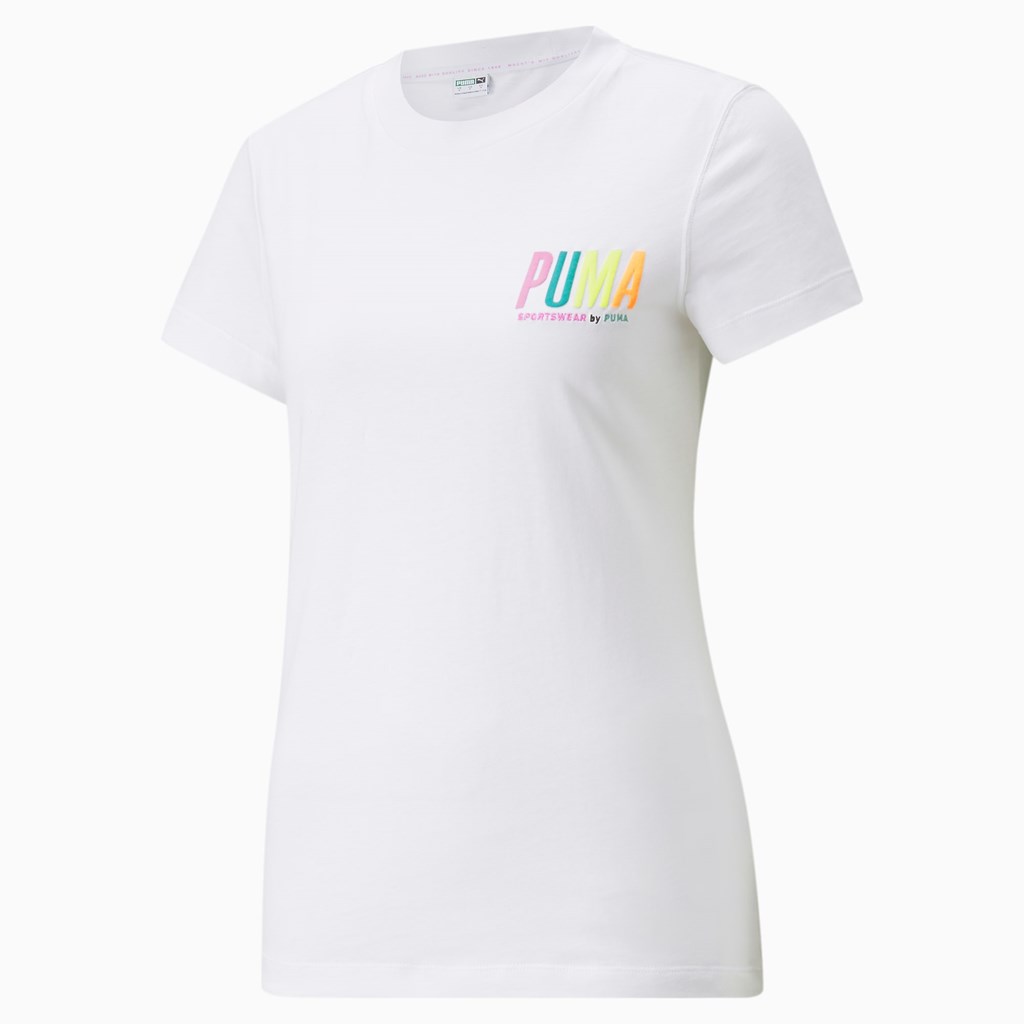 Puma Sportswear by PUMA Graphic Løbe T-shirt Dame Hvide | 749503IXC