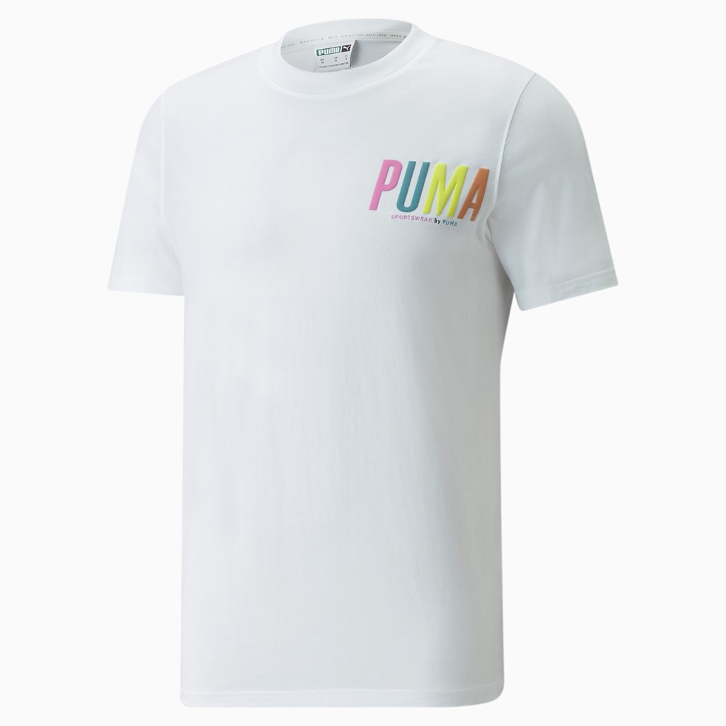 Puma Sportswear by PUMA Graphic Løbe T-shirt Herre Hvide | 761045YAV