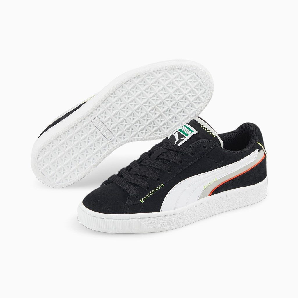 Puma Suede Displaced JR Sneakers Drenge Sort Hvide | 178409SFM