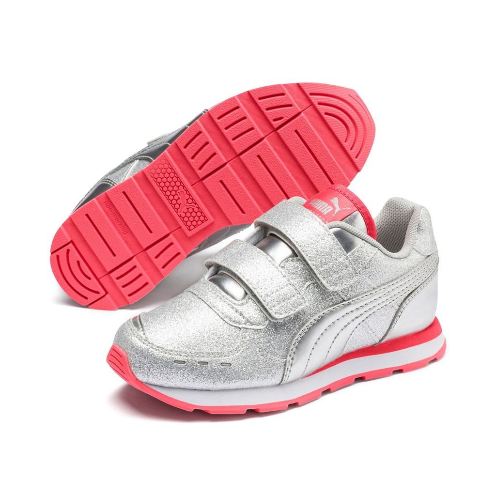 Puma Vista Glitz Little Sneakers Pige Sølv Koral Hvide | 457198VBE