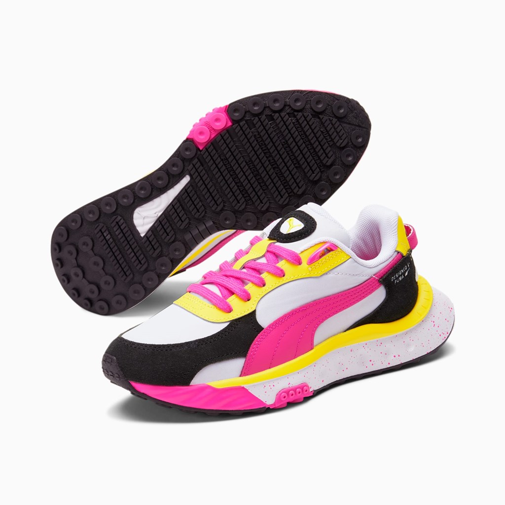 Puma Wild Rider Rollin' JR Sneakers Pige Hvide Lyserød Gul | UY6208954