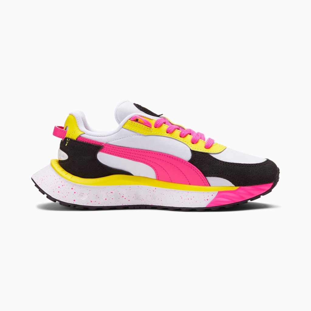 Puma Wild Rider Rollin' JR Sneakers Pige Hvide Lyserød Gul | UY6208954