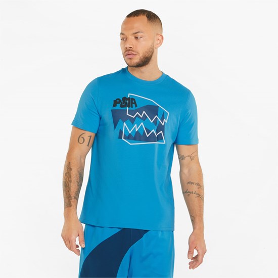 Puma 4th Quarter Basketball Løbe T-shirt Herre Bleu Azur | 138274FKD