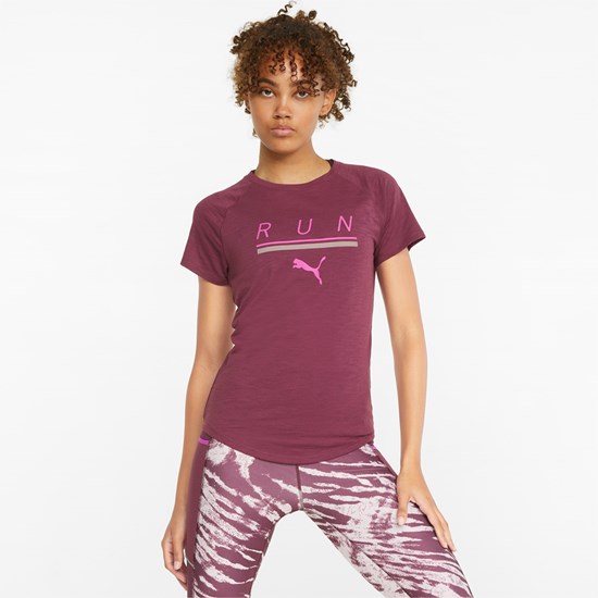 Puma 5K Logo Kort Sleeve Løbe T-shirt Dame Grape Wine | 186047FTP