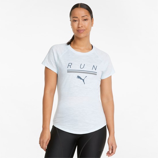 Puma 5K Logo Kort Sleeve Løbe T-shirt Dame Blå | 987541FAL