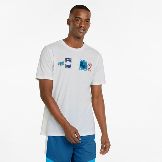 Puma All Tournament Basketball Løbe T-shirt Herre Hvide Blå | 157034NZD