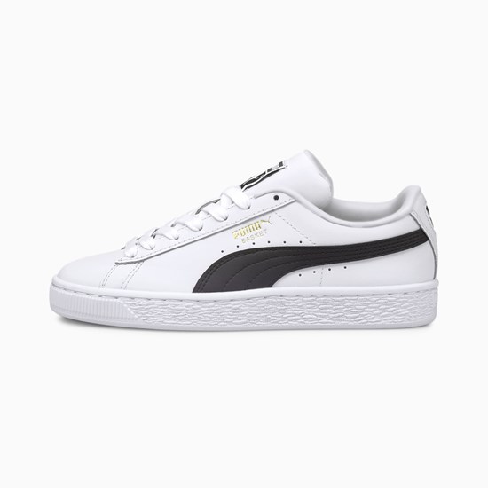 Puma Basket Classic XXI JR Sneakers Drenge Hvide Sort | 564289YJS