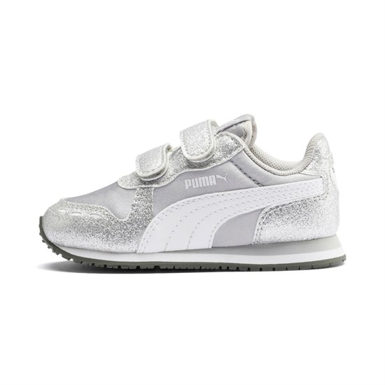 Puma Cabana Racer Glitz Ac Inf Sneakers Pige Sølv Hvide | 760912JPT