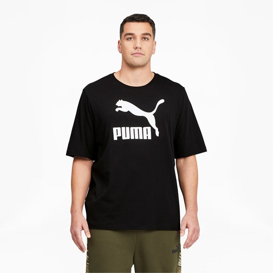 Puma Classics Logo BT Løbe T-shirt Herre Sort Hvide | 532491SAH