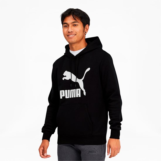 Puma Classics Logo Hættetrøje Herre Sort Hvide | 194230RCK