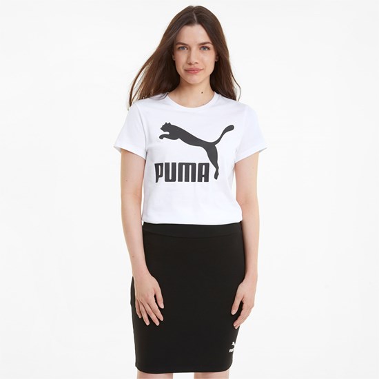 Puma Classics Logo Løbe T-shirt Dame Hvide | 296173OEP