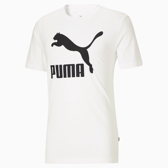 Puma Classics Logo Løbe T-shirt Herre Hvide Sort | 735284MPG