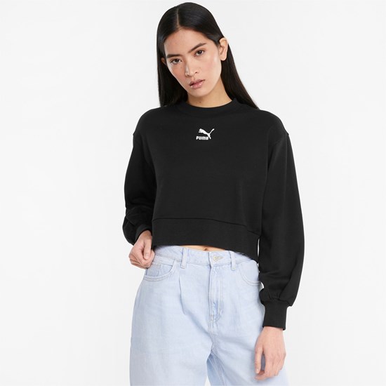 Puma Classics Puff Sleeve Crew Neck Sweatshirt Dame Sort | KG8417209