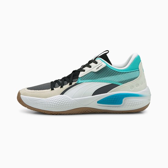 Puma Court Rider Summer Days Basketball Sko Herre Ebony / Elektro Aqua | 017425CZI