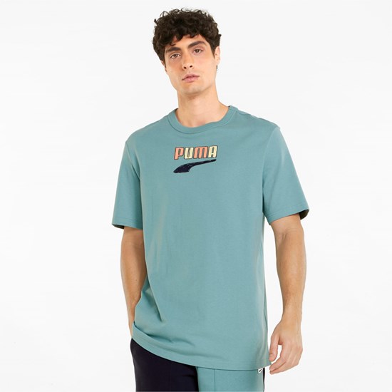 Puma Downtown Logo Crew Neck Løbe T-shirt Herre Blå | 901758LMU