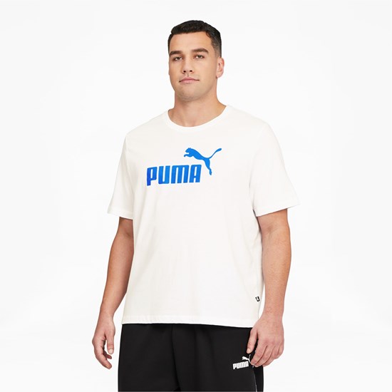 Puma Essentials Logo BT Løbe T-shirt Herre Hvide Blå | 938176AHM