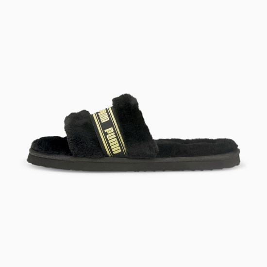 Puma Fluff Badesandaler Dame Sort Guld | 467019NPH