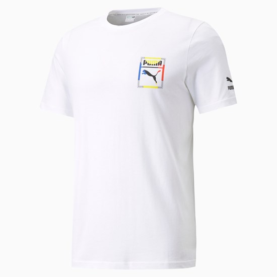 Puma Graphic Box Logo Play Løbe T-shirt Herre Hvide | 761952RVT