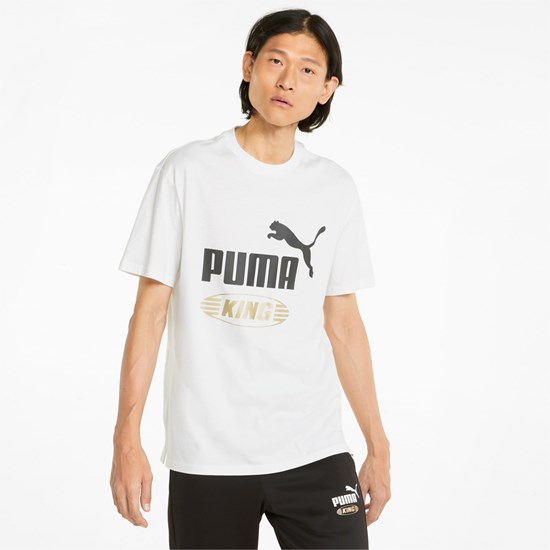 Puma King Logo Løbe T-shirt Herre Hvide | 564091IGP