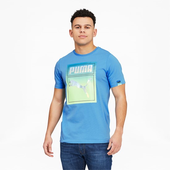 Puma Lightsense Box Logo Løbe T-shirt Herre Bleu Azur | 274950PLE