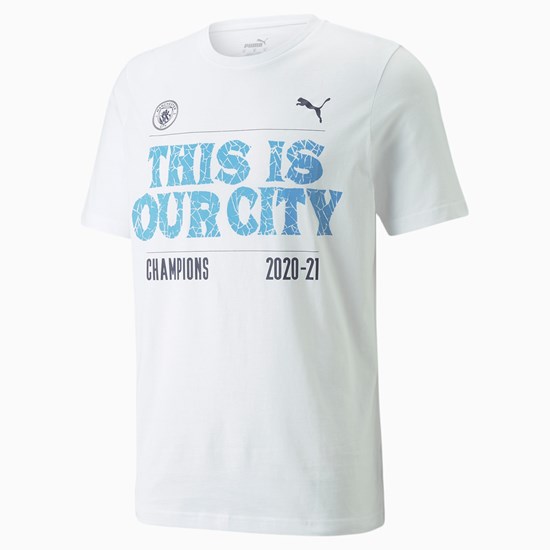 Puma Man City EPL Winners Soccer Løbe T-shirt Herre Hvide | 074691KEI