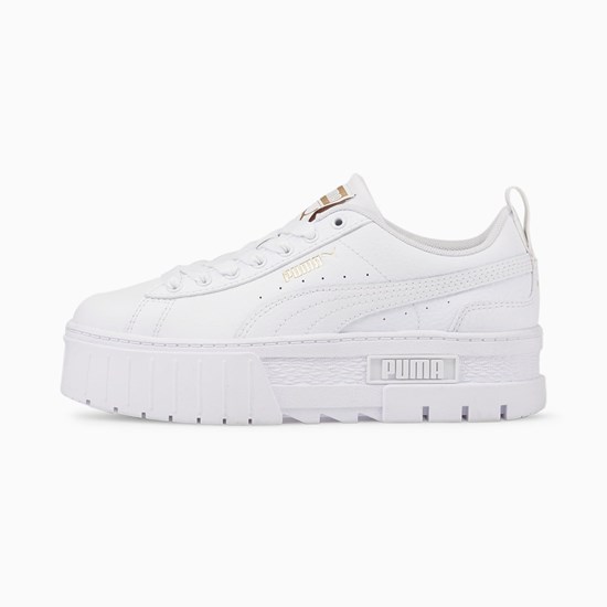 Puma Mayze Læder Jr Sneakers Pige Hvide Guld | ND3104897