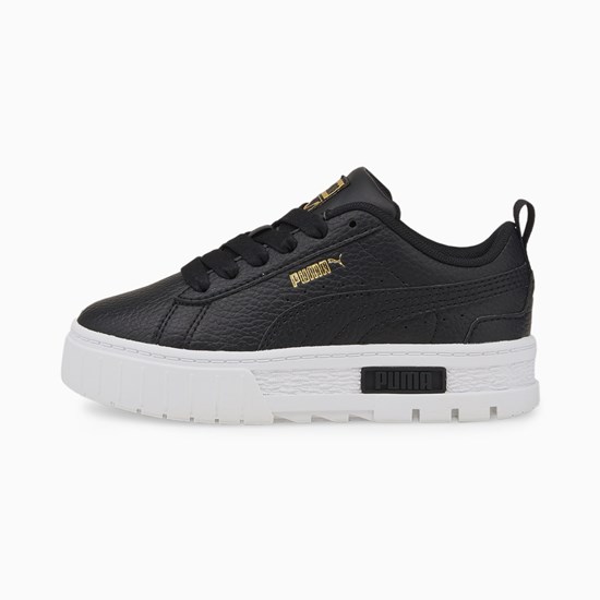 Puma Mayze Læder Little Sneakers Pige Sort Guld | KP1423890