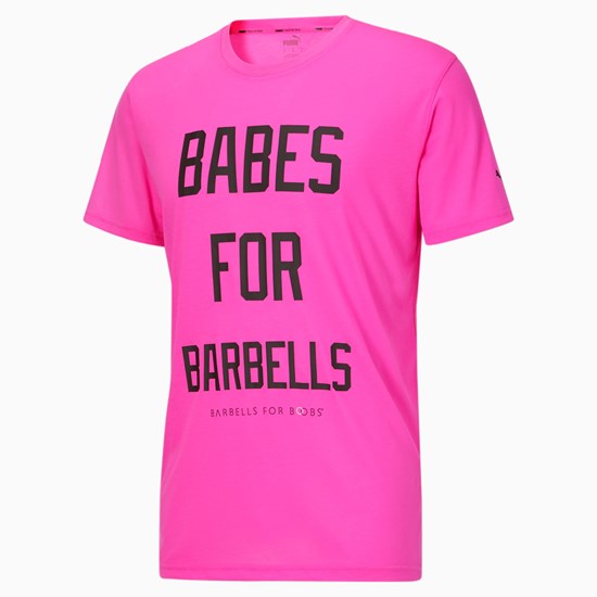 Puma PUMA x BARBELLS FOR BOOBS Slogan Trænings Løbe T-shirt Herre Lyserød | 958714AVY